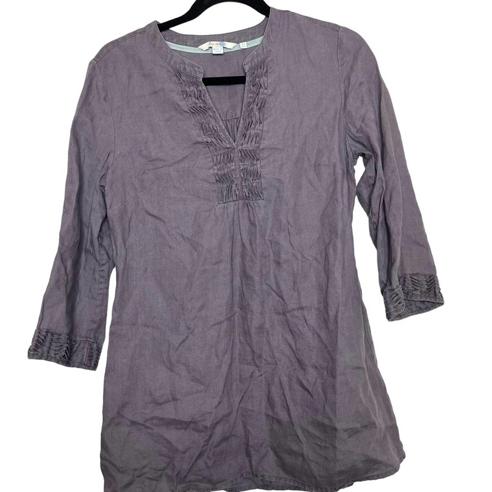Boden Linen Lagenlook Purple Pleats Popover Top Size 4